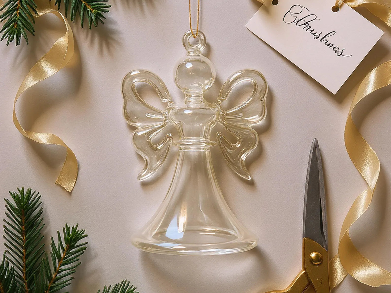 Angel Handmade Gift For Her Glass Christmas Ornament with 14k Gold